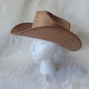 DURANGO Tan Brown Woven Fiber Straw VTG Western Unisex Cowgirl Cowboy Hat 6 7-8